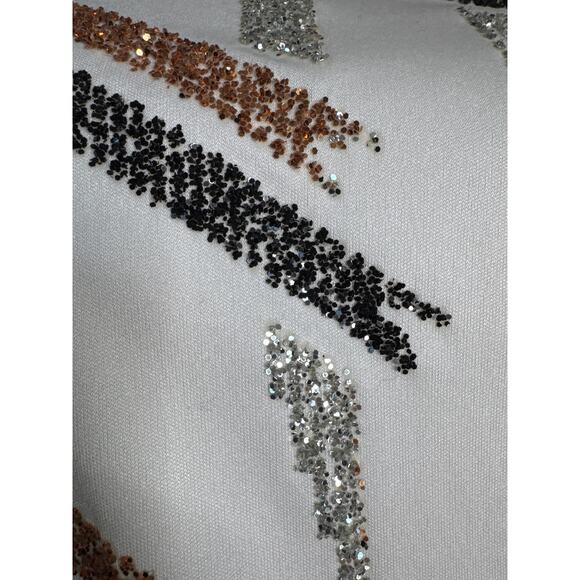 Vintage 1980s Riccardo White Batwing Dress Sequin Geometric Design medium - Picture 8 of 16